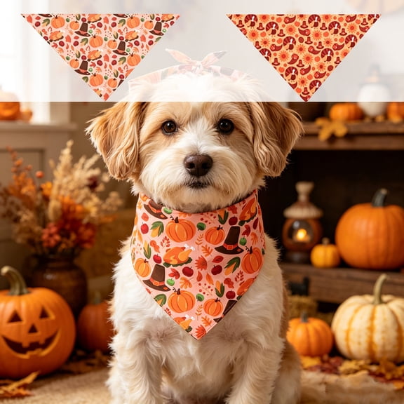 Aoznliie Dog Bandana, Thanksgiving Turkey Pumpkin Scarf for Cats Dogs, 25x18 inch Adjustable Pet Costume for Holiday Feast, Orange