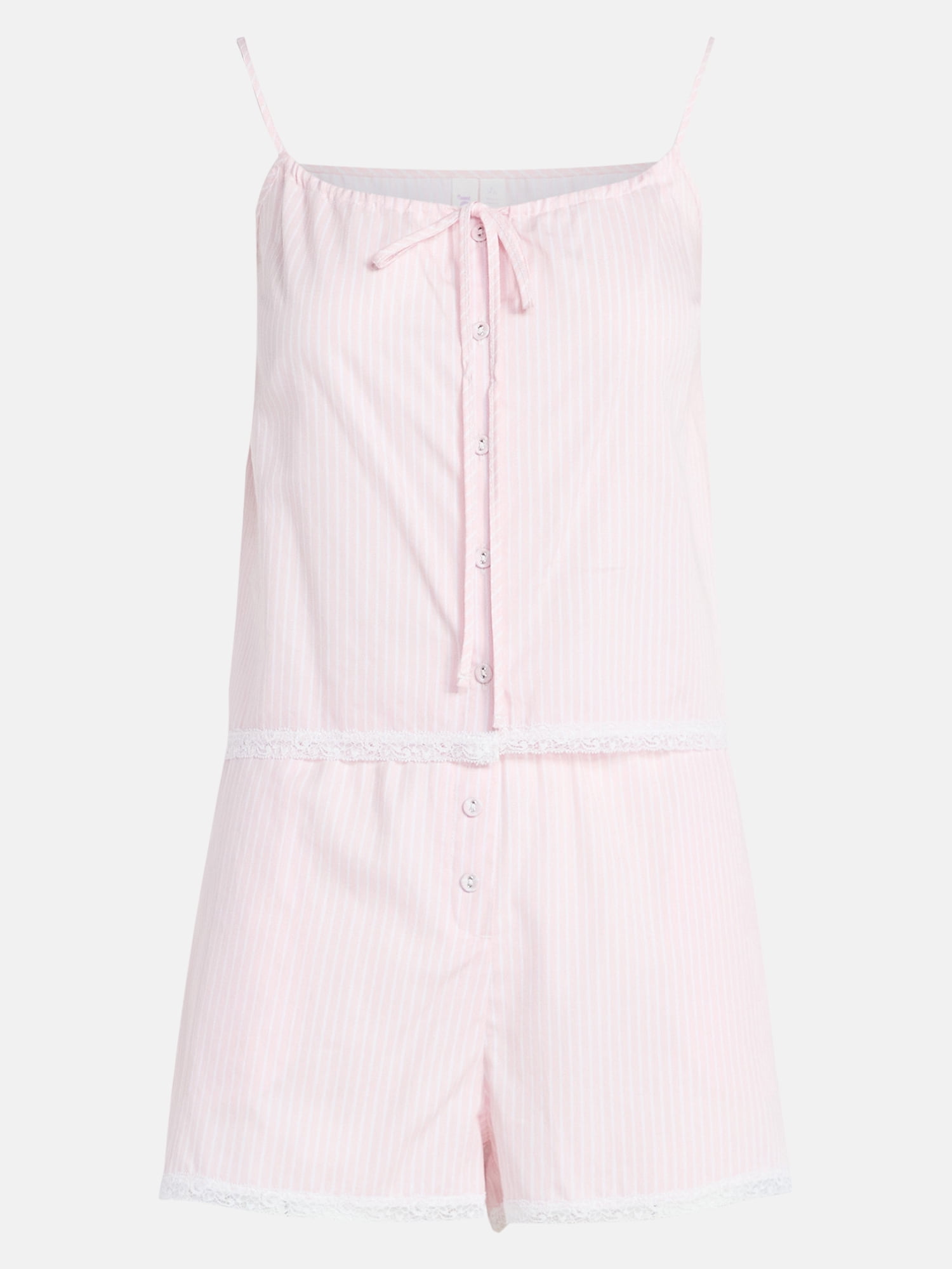 Joyspun Women's Poplin Cami and Shorts Sleep Set with Lace Trim, 2-Piece, Sizes XS-3X