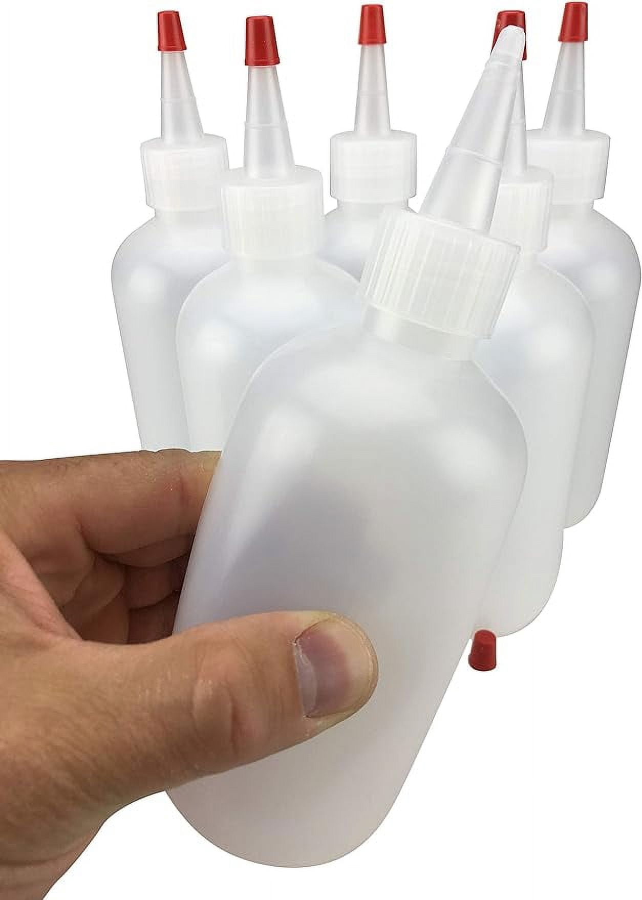 Hobbyland Squeeze Bottles, LDPE Plastic, Natural Boston Round, Yorker Spout Red Caps, Tips have .30 Hole (8oz, 24/410 Neck, 6 Bottles)