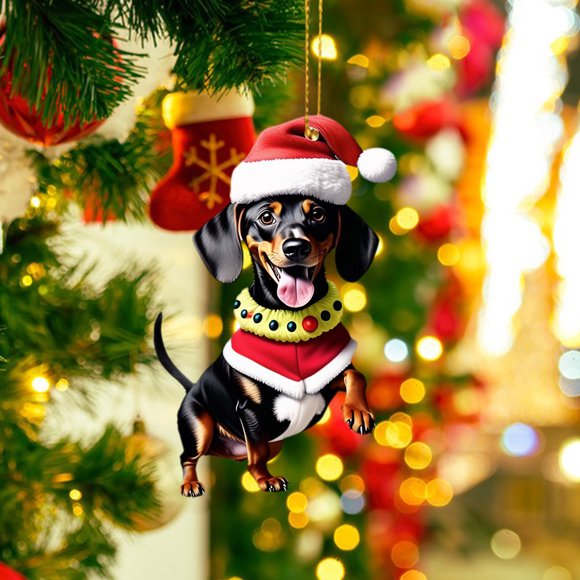 Meitianfacai Christmas Decorations Clearance 1pc Christmas Hat Dog Dachshund Dog Christmas Tree Decoration Pendant Acrylic Flat Gift Decoration Pendant