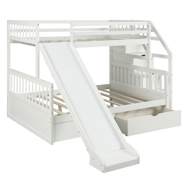 Twin Over Full Bunk Bed With Drawers, Twin Over Full Bunk Bed With Trundle And Slide