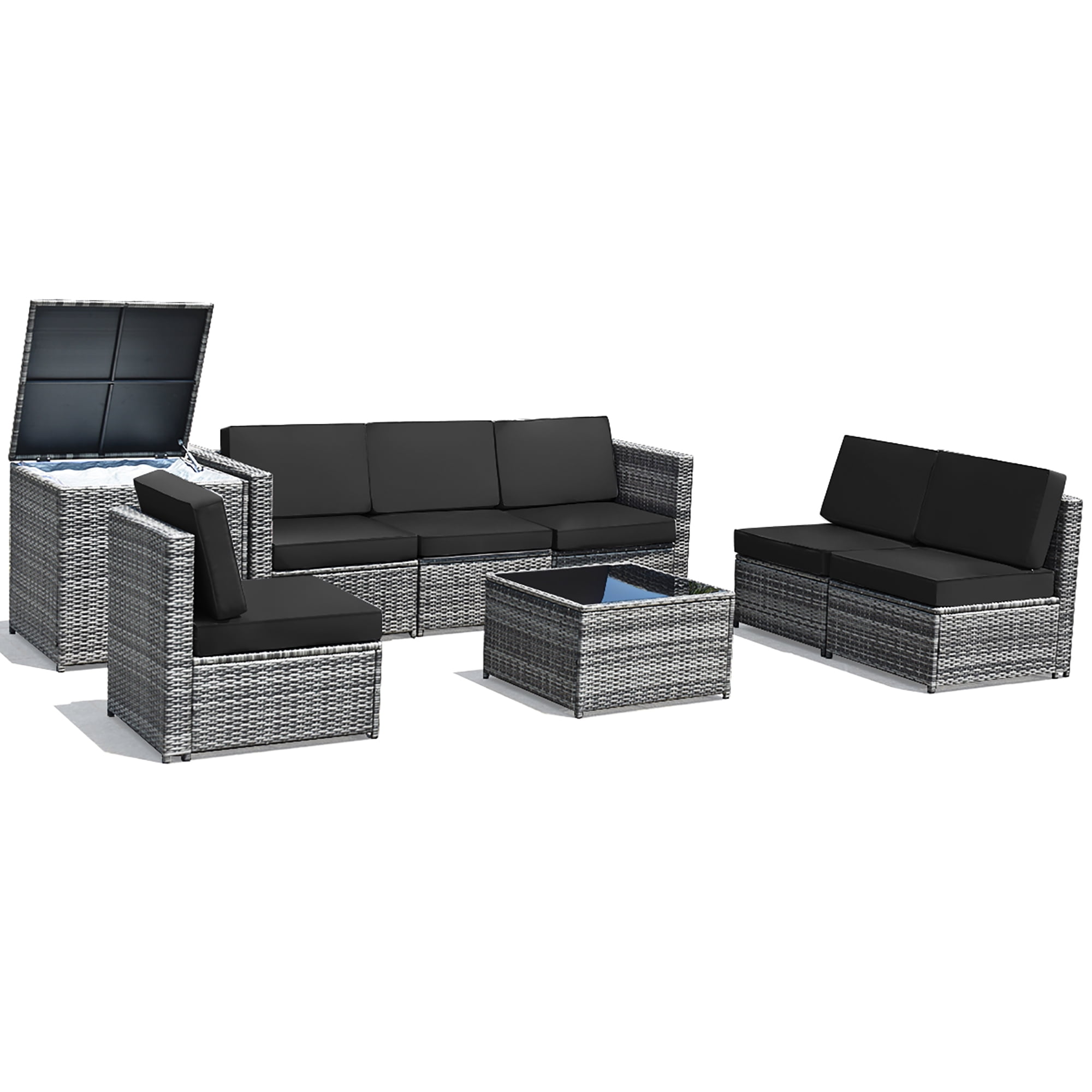 Costway 8 Pcs Wicker Rattan Sectional Patio Furniture Set with Storage Table, Black