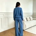 thumbnail image 6 of Domzest Sweatsuits 2 Piece Sets for Women Long Sleeve V Neck Off the Shoulder Sweatshirt & Wide Leg Sweatpants Casual Fall Outfits Blue M, 6 of 6