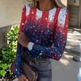 thumbnail image 2 of Women's Casual Fashion Round Neck Independence Day Print Long Sleeve Ribbed Top Blue L, 2 of 6