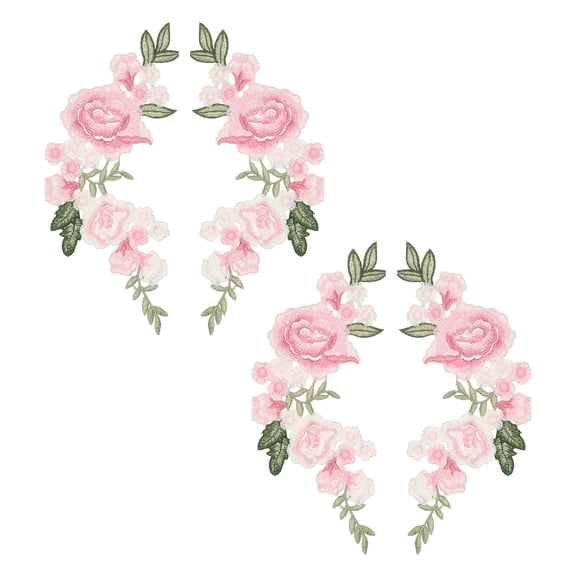 Uxcell 2Pair Peony Flowers Embroidery Patches, 10.2" Sew/Iron on Patches Floral Flower Appliques Embellishments for Clothes Dress Jackets Bags DIY Crafts Sew Making, Light Pink