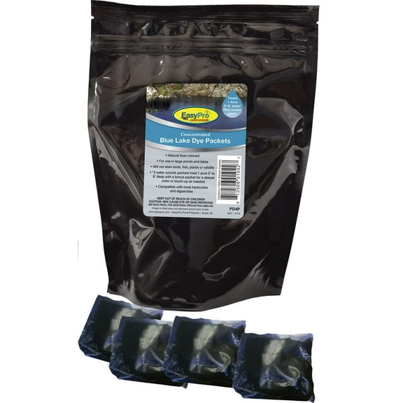 EasyPro PD4P Concentrated Blue Lake Dye Powder/Provides a True Blue Appearance to Water / 4 Packets/Ideal for Lakes & Large Ponds