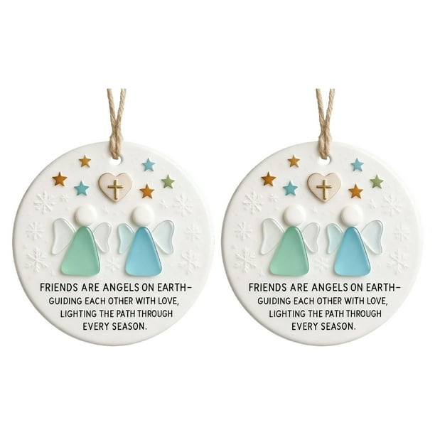 Aooww Sea Glass Christmas Ornament White Beach Golden Round Frame Beach Decorations, Shatterproof Christmas Tree Ornaments, As Shown, 2PCS
