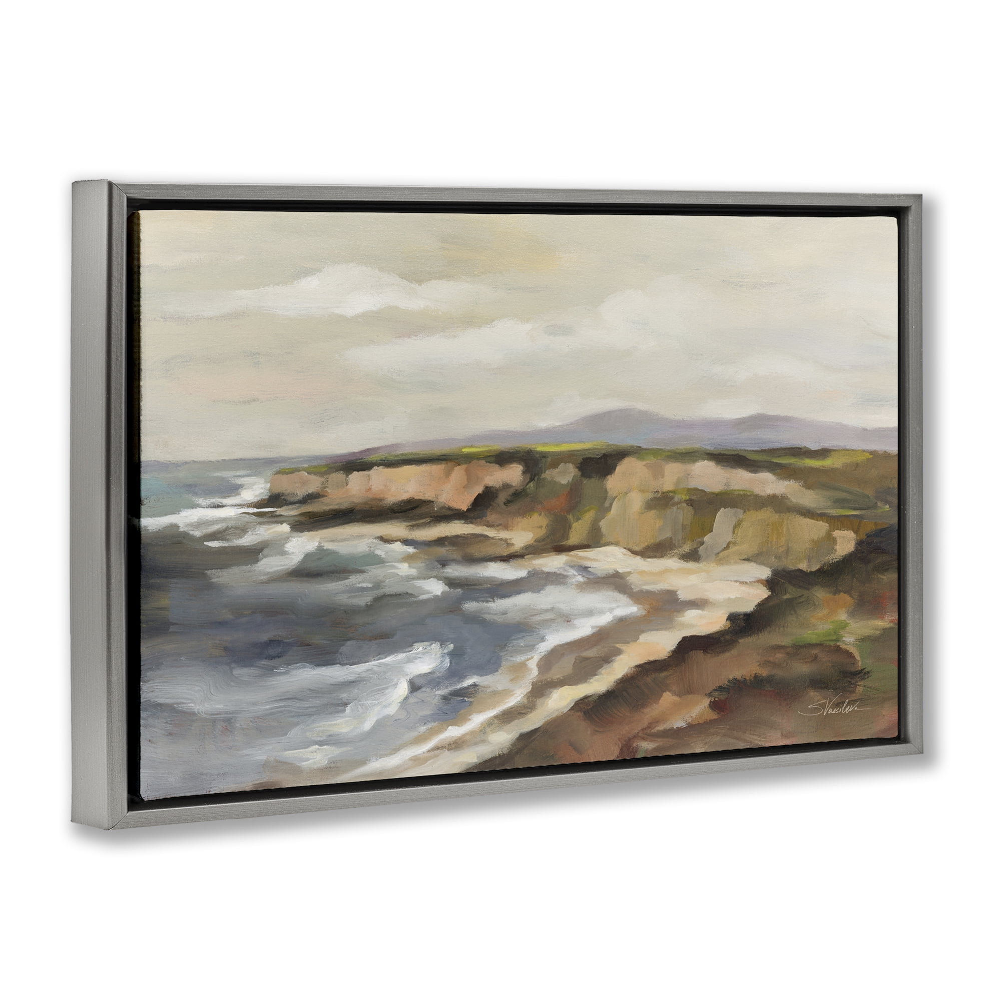 Stupell Industries Rocky Coast Expression Gray Framed Floater Canvas Wall Art, design by Silvia Vassileva