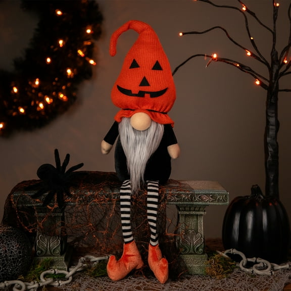 Northlight Gnome with Dangling Legs and Witch Shoes Halloween Figure - 22" - Orange and Black