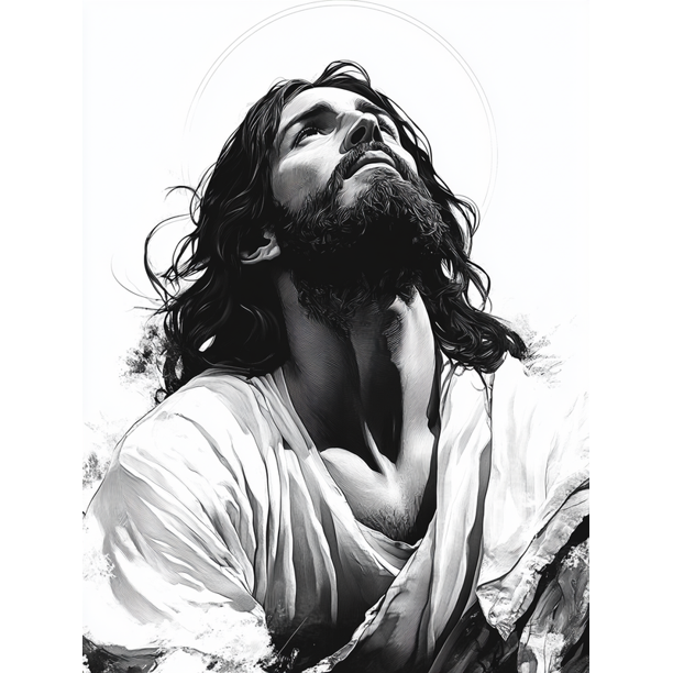 Qisvanset 12x16 Inch Jesus Minimalist Line Canvas Wall Art, Classic Portrait Art Baptism Gift Household Decor