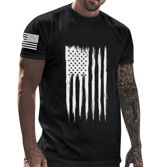 Baqcunre Mens T Shirt Mens Independence Day Flag Soft And Comfortable Small Printed Cotton T Shirt With Rund Neck And S Sweatshirt Tops For Men Black L