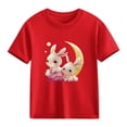 thumbnail image 6 of Kids Graphic Print Short Sleeve Tee - Rabbit Bunny Design Cotton T-Shirt for Boys Girls Red 2-3 Years, 6 of 6