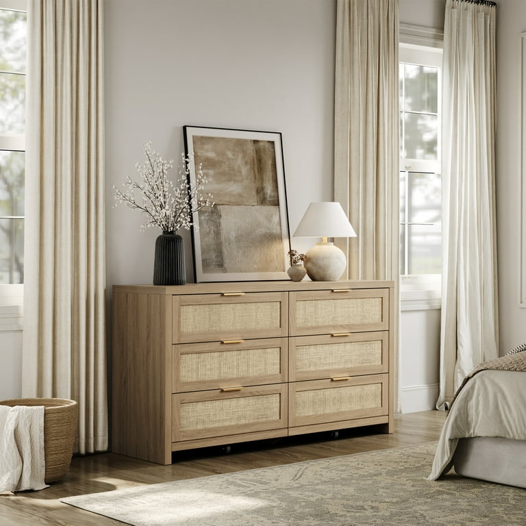 light oak dresser Wampat Country Rustic Style 62 inch Wooden Dresser with 9 Drawers, Wide Chest Storage for Bedroom, Living Room, Hallway, Nursery, Light Oak