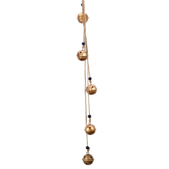 Vivanta Rustic Hanging Jingle Bells 42" – Vintage Metal Bells on Jute Rope | Farmhouse Door Knob, Patio, Garden, Yard, Boho Home Decor Gift (Gold)