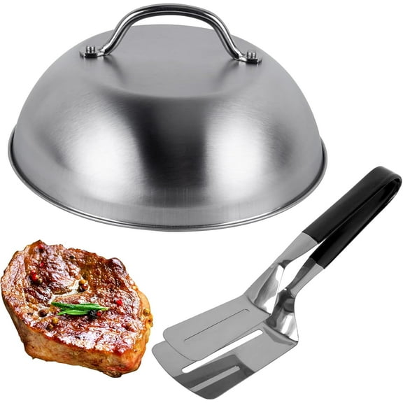 9” Blackstone Basting Cover Lid Dome for Griddle Cooking Basting, Griddle Accessories for Enhanced Flavor and Steaming Vegetables   9.7" Spatula Steak Grill Tongs for Flipping Barbecue