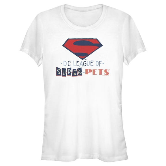 Junior's DC League of Super-Pets Superman Logo Cutouts  Graphic Tee White Medium