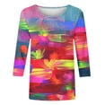 thumbnail image 4 of Women's Vintage Spring Elegant Shirts Tie Dye Ombre Round Neck Blouse Summer Clothes for Teen Girls 3/4 Sleeve Loose Fit Flowy Tunic Tops Fashion 2024 Dressy Casual Tops Multicolor T Shirts XXL, 4 of 5