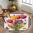 thumbnail image 2 of Round Area Rugs Collection 6 Ft, Spring Tulips Non-Slip Residential Carpet, Colorful Flowers Botanical Butterfly Vintage Indoor Crawling Mats Runner Rugs for Living Room/Dining Room/Bedroom, 2 of 8