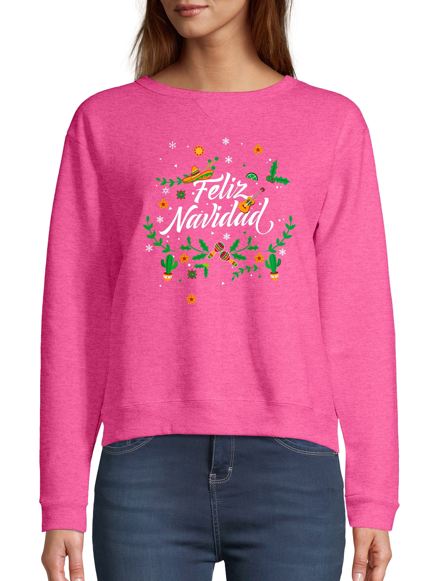 Hanes Women&#039;s Feliz Navidad Ugly Christmas Sweatshirt - Walmart.com