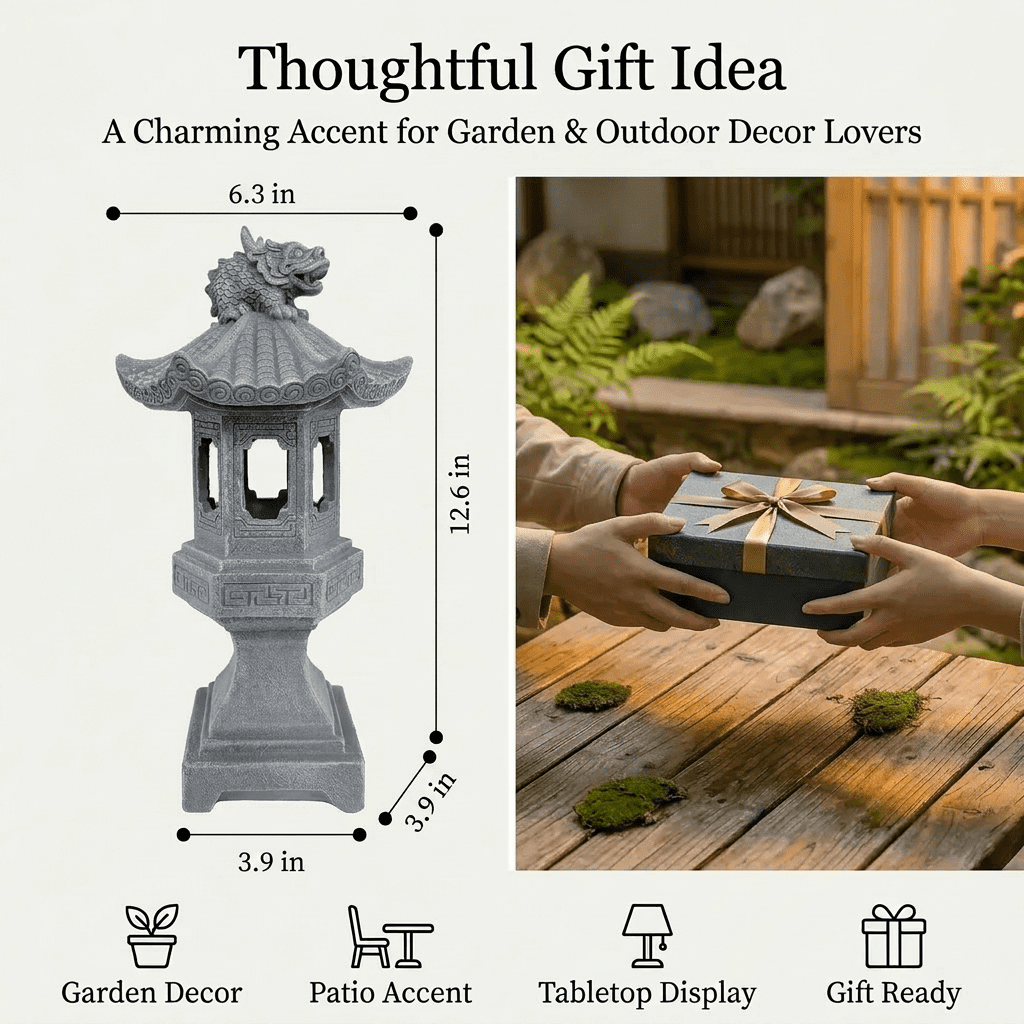 Japanese Resin Pagoda Lantern Garden Statue - Solar Outdoor Zen Garden Decor