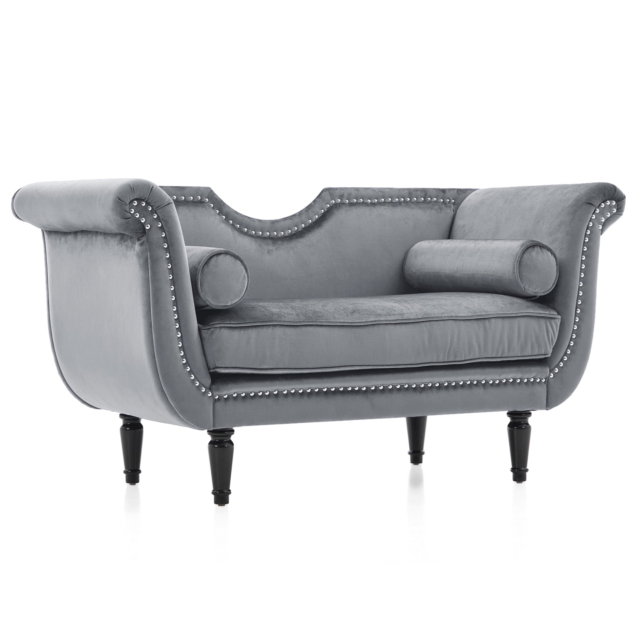 Christopher Knight Home 53" Luxury Velvet Upholstered Bench with Nailhead Trim and Curved Arms, 2 Pillows, Gray