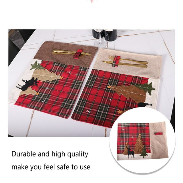 Baohd Grid Christmas Placemats Elk Placemat Cutlery Tableware Drink Coaster Linen Tablecloth Protective Table Mat Kitchen Navidad Yellow