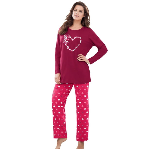 Dreams & Co. Women's Plus Size Long Sleeve Knit Pj Set Pajamas 22/24