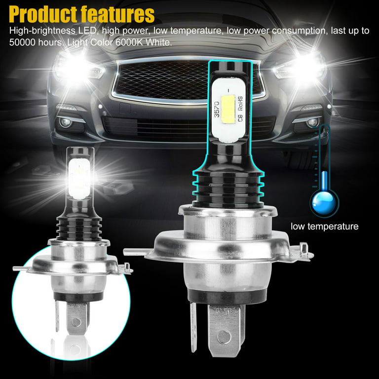 H4 80w 4000lm 6000K-6500K Led Headlight Bulb Kit High Low Beam Super-bright  Bulb With Lens Car Modified Parts 