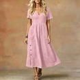 thumbnail image 2 of Fewfanhot Womens Summer Long Dress Casual Short Sleeve A-Line Cotton Linen Dress Flowly Beach Tunic Sundresses 2026, 2 of 9