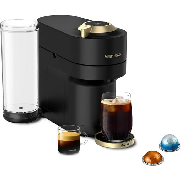 EnjinZZ Limited-Edition Vertuo Pop  Coffee and Espresso Maker by Breville, Matte Black Gold