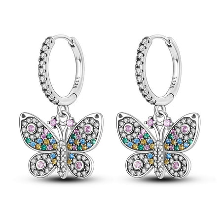 MULA Hoop Earring for Women S925 Sterling Silver 5A Cubic Zirconia Diamond Shinning Butterfly Earring Jewelry Gifts