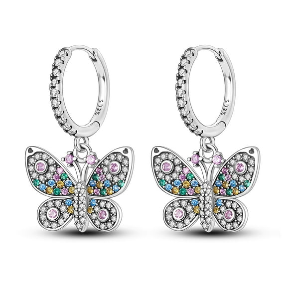 MULA Hoop Earring for Women S925 Sterling Silver 5A Cubic Zirconia Diamond Shinning Butterfly Earring Jewelry Gifts
