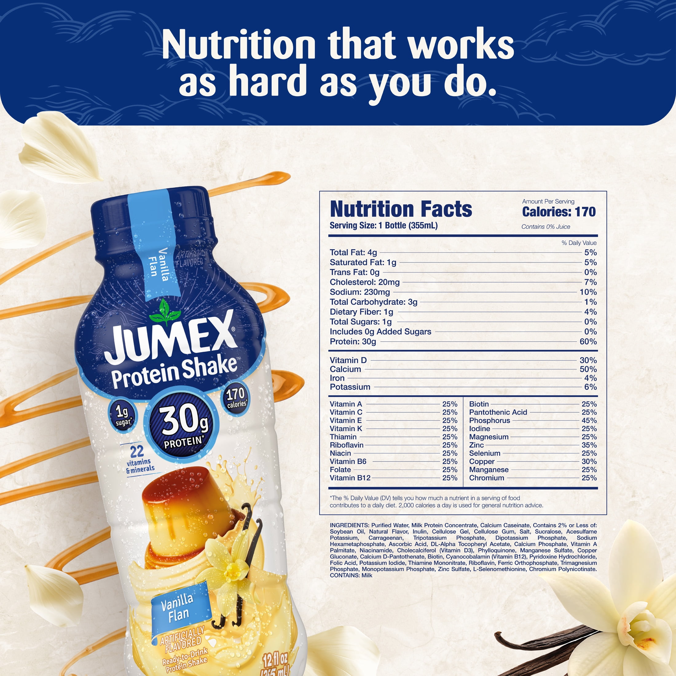 Jumex Protein Shake Vanilla Flan, 30g Protein, 12 fl oz, 4 Pack