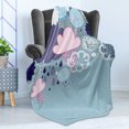 thumbnail image 4 of Funny Soft Flannel Fleece Blanket, Clouds with Smiling Faces and Ornate Motifs Happiness Fun Rainy Season Graphic Image, Cozy Plush for Indoor and Outdoor Use, 60" x 80", Pink Blue, by Ambesonne, 4 of 5