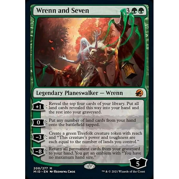 MtG Innistrad: Midnight Hunt Mythic Rare Wrenn and Seven #208