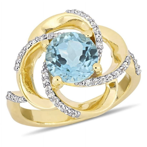 AMOUR 2-3/5 CT TGW Sky-blue Topaz White Topaz Interlaced Floral Swirl Ring In Yellow Plated Sterling Silver