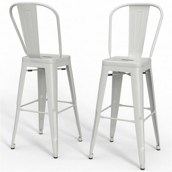 Simpli Home Fletcher 24" Industrial Metal Counter Stool in White (Set of 2)
