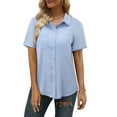 thumbnail image 3 of ONLYSHE Women Sexy Dress Shirts Short Sleeve Blouses V Neck Casual Elegant Button Up Work Office Tops, 3 of 5