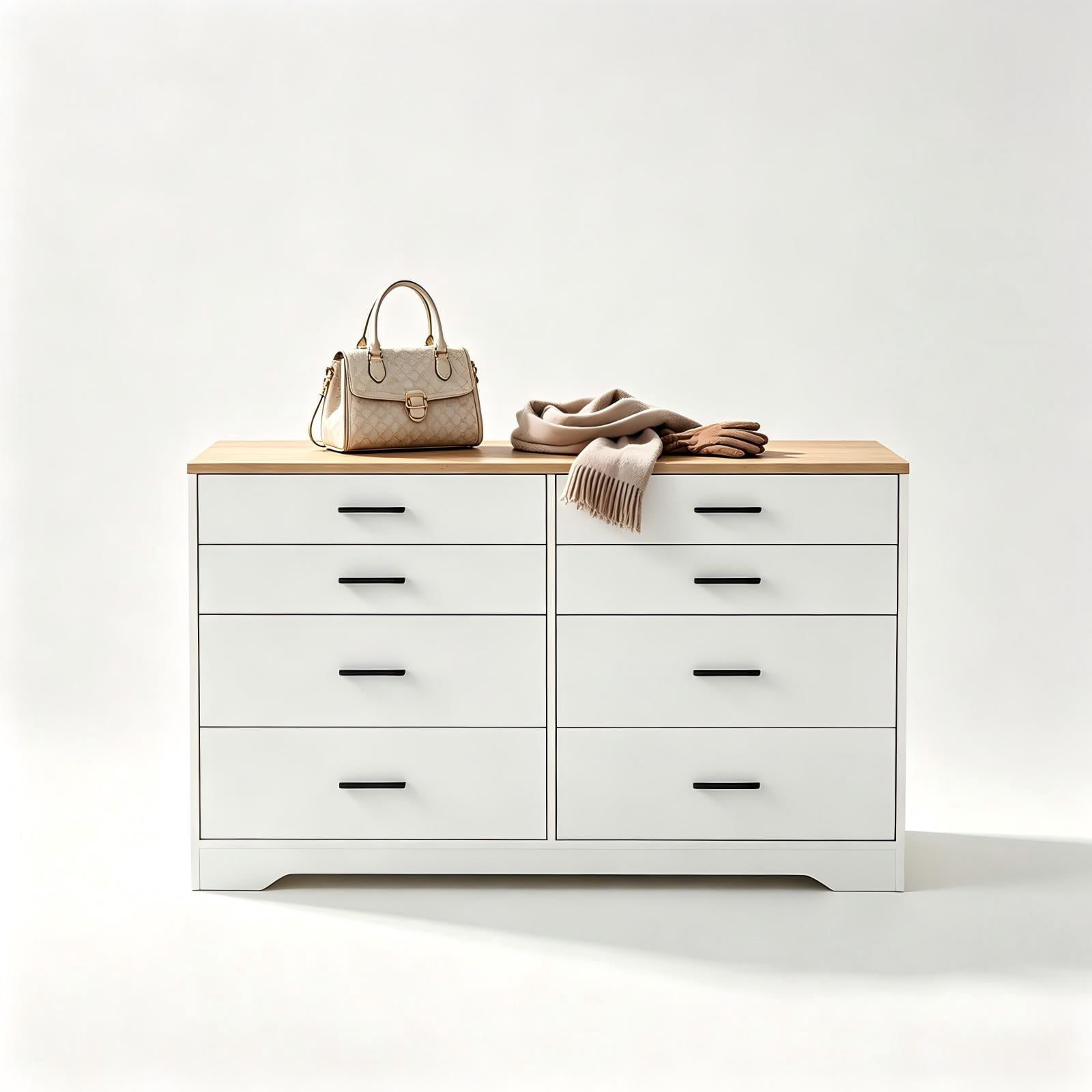 Double-Row 8-Drawer Storage Cabinet, Particleboard with Melamine-Coated Drawers, 55.91 x 17.72 x 32.28 in, Brown & White