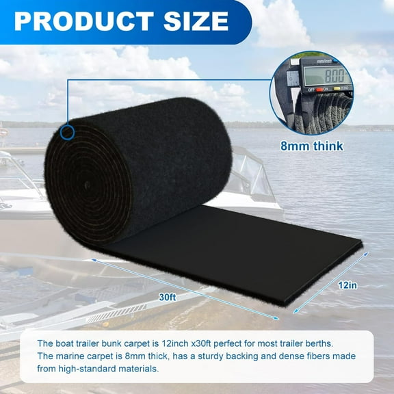 12inch x 30FT Marine Boat Trailer Bunk Carpet - & Heavy-Duty Replacement Padding for Outdoor Use