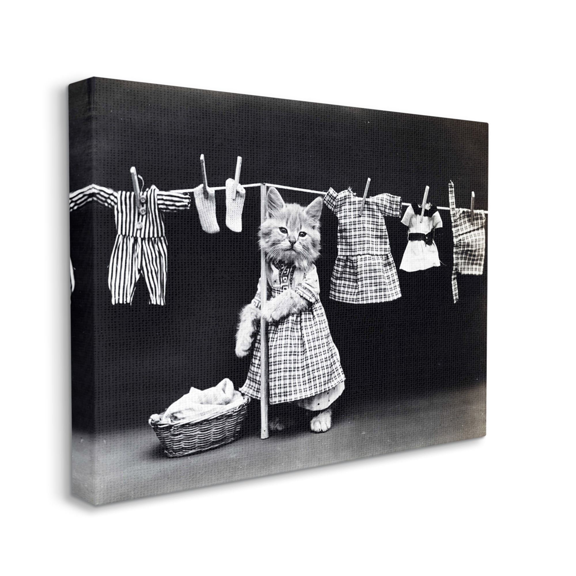 Stupell Industries Kitten Does The Laundry Graphic Art Gallery Wrapped Canvas Print Wall Art, 48x36, By Daphne Polselli