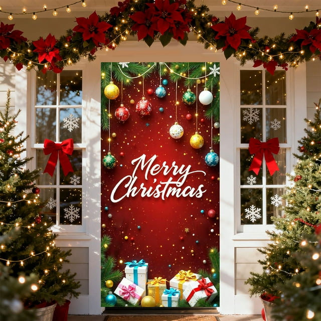 Oioii Christmas Door Cover Decoration, Christmas Snowman Door Hanging Banner Funny Xmas Background Christmas Snowman Claus Backdrop Christmas Party Decorations(35x71in)