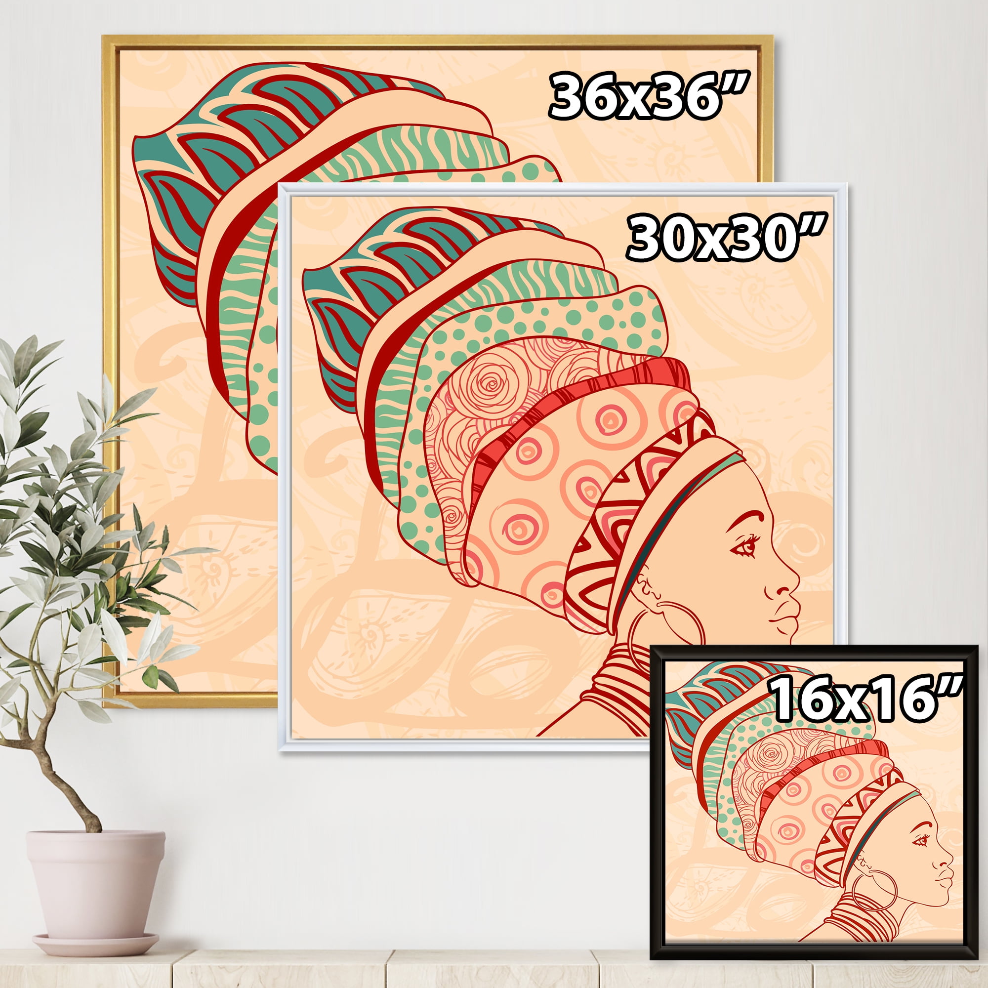 Designart 'African American Woman Portrait with Turban II' Modern Framed Canvas Wall Art Print
