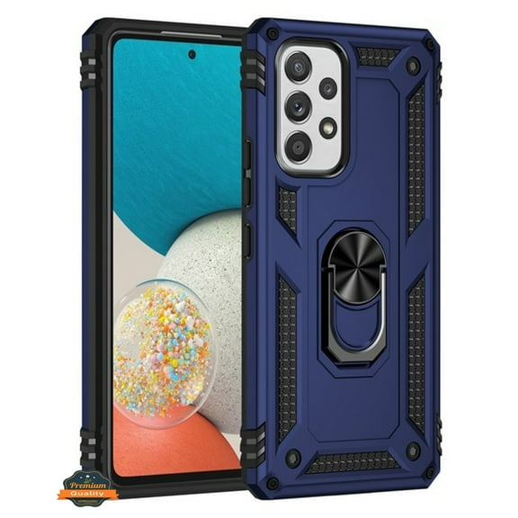 For Samsung Galaxy A54 5G Shockproof Hybrid Dual Layer PC   TPU with Ring Stand Metal Kickstand Heavy Duty Armor Shell Phone Case Cover by Xpression - Blue