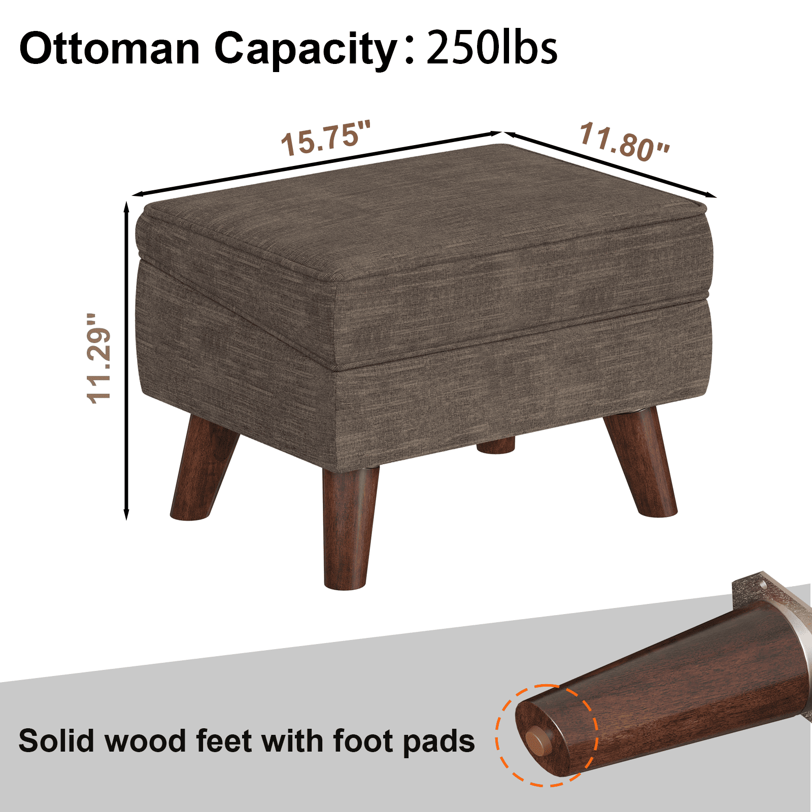 FAGAGA Small Storage Ottoman, Adjustable Foot Stool for Living Room, Step Stool Ottoman with Storage, Upholstered Linen Foot Rest for Bedroom, Dorm | Brown