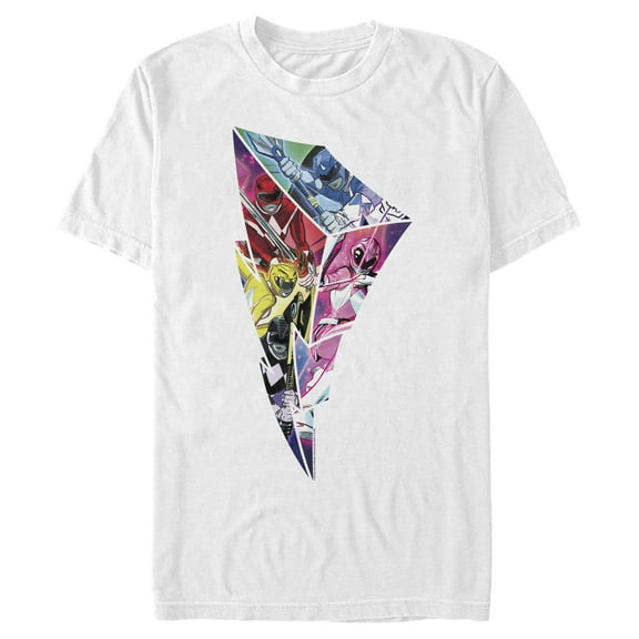 Men's Power Rangers Lightning Bolt Pattern  Graphic Tee White Small