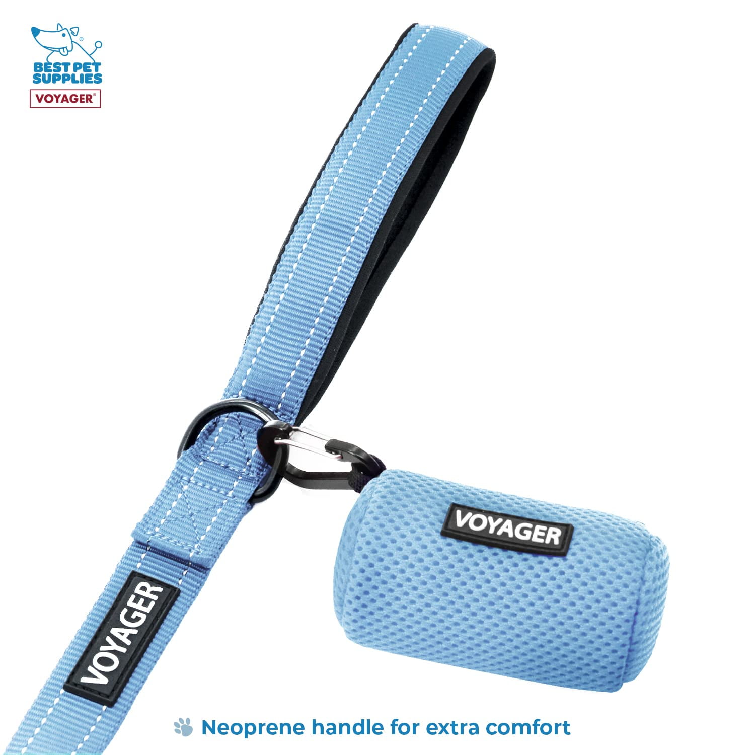Reflective Dog Leash, Collar & Poop Bag Holder Bundle - 5ft Padded Leash For Small To Large Dogs, Night Walk Safety