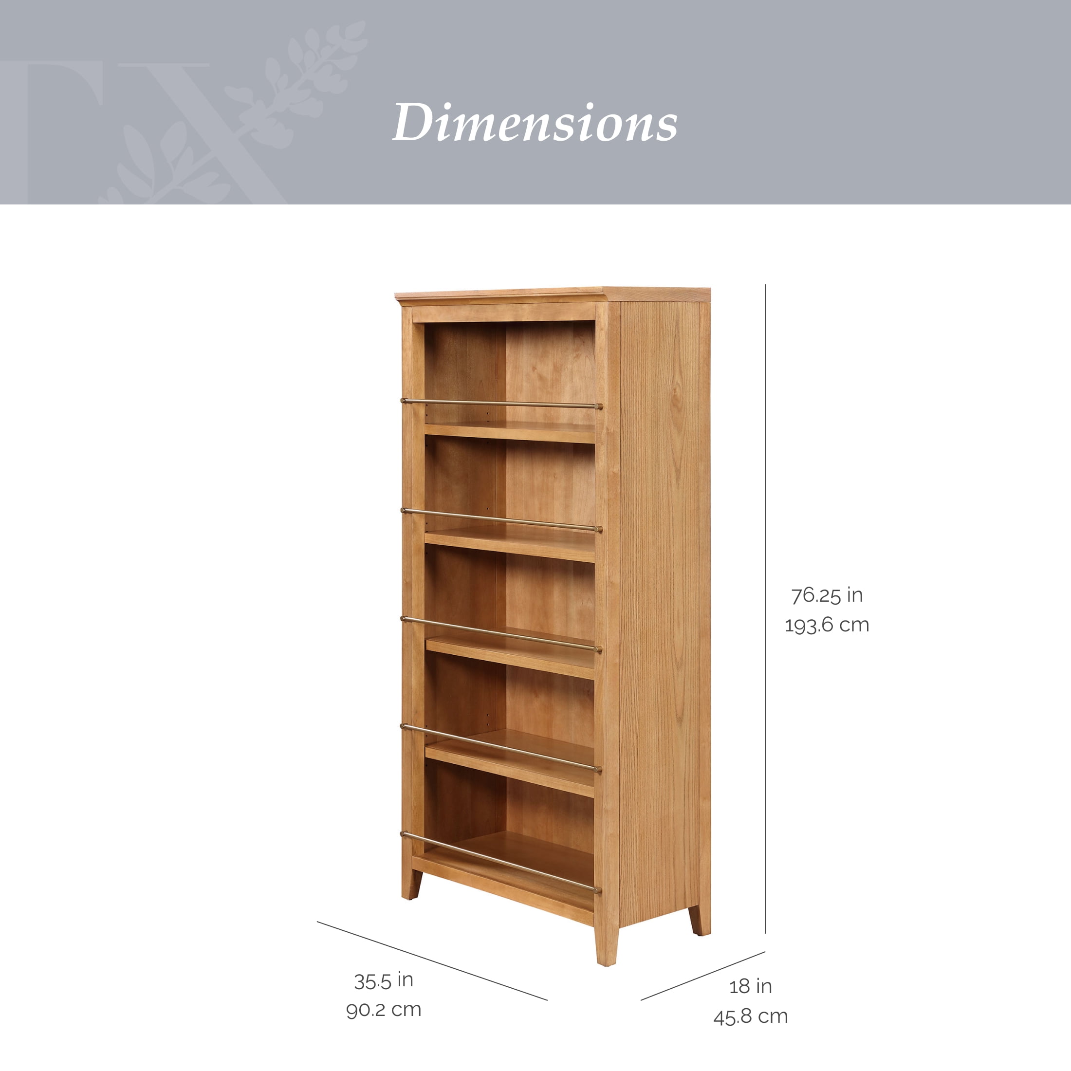 My Texas House Haven 5-Shelf Bookcase, Warm Brown Finish