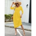 thumbnail image 2 of Chiclily Women's Midi Dress 3/4 Sleeve Flare A-line Long Maxi Dress with Pockets for Spring Fall, Light Yellow 2XL, 2 of 7