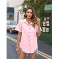thumbnail image 4 of Zeagoo Button Down Shirts for Womens Short Sleeve Collared Linen Cotton Tops Boyfriend Solid Blouse Summer Fashion Shirts, 4 of 6